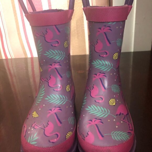 Lily & Dan girls rain boots. Size 5/6. Purple with pink flamingos. - Picture 2 of 8